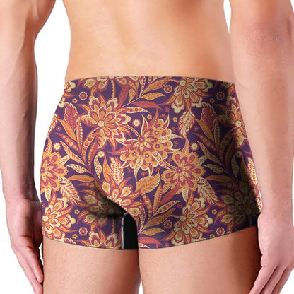 Orange Bohemian Floral Pattern Print Men's Boxer Briefs