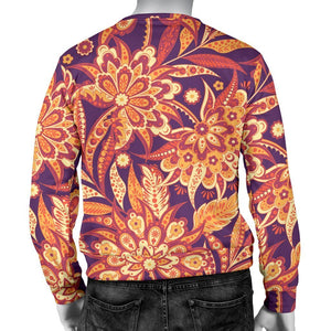 Orange Bohemian Floral Pattern Print Men's Crewneck Sweatshirt GearFrost