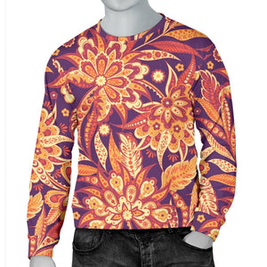 Orange Bohemian Floral Pattern Print Men's Crewneck Sweatshirt GearFrost