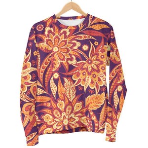 Orange Bohemian Floral Pattern Print Men's Crewneck Sweatshirt GearFrost