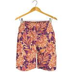 Orange Bohemian Floral Pattern Print Men's Shorts