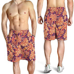 Orange Bohemian Floral Pattern Print Men's Shorts
