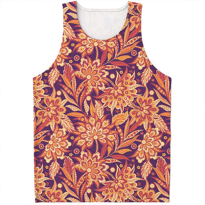 Orange Bohemian Floral Pattern Print Men's Tank Top
