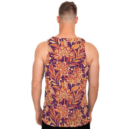 Orange Bohemian Floral Pattern Print Men's Tank Top