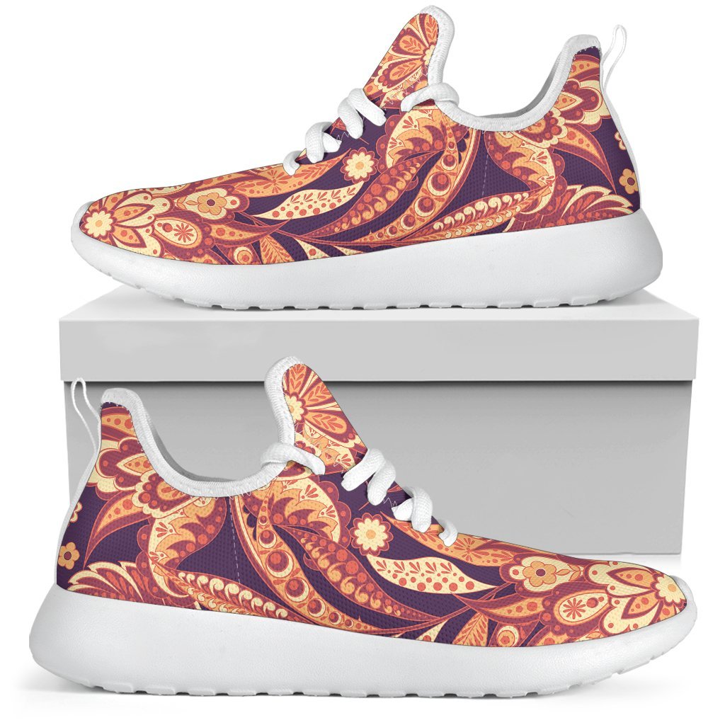 Orange Bohemian Floral Pattern Print Mesh Knit Shoes GearFrost