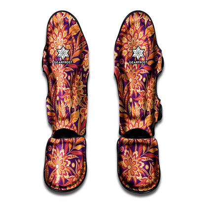 Orange Bohemian Floral Pattern Print Muay Thai Shin Guard