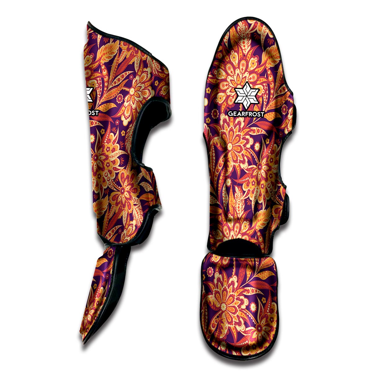 Orange Bohemian Floral Pattern Print Muay Thai Shin Guard