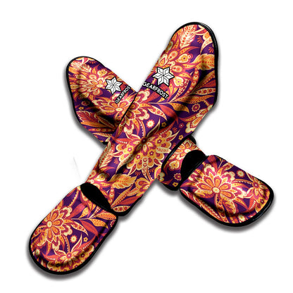 Orange Bohemian Floral Pattern Print Muay Thai Shin Guard