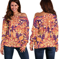 Orange Bohemian Floral Pattern Print Off The Shoulder Sweatshirt