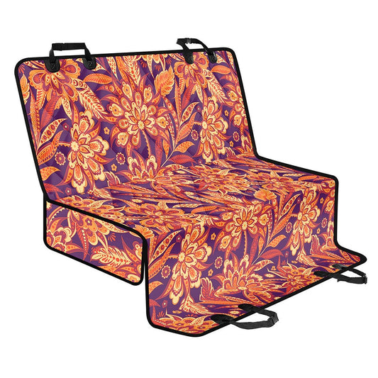 Orange Bohemian Floral Pattern Print Pet Car Back Seat Cover