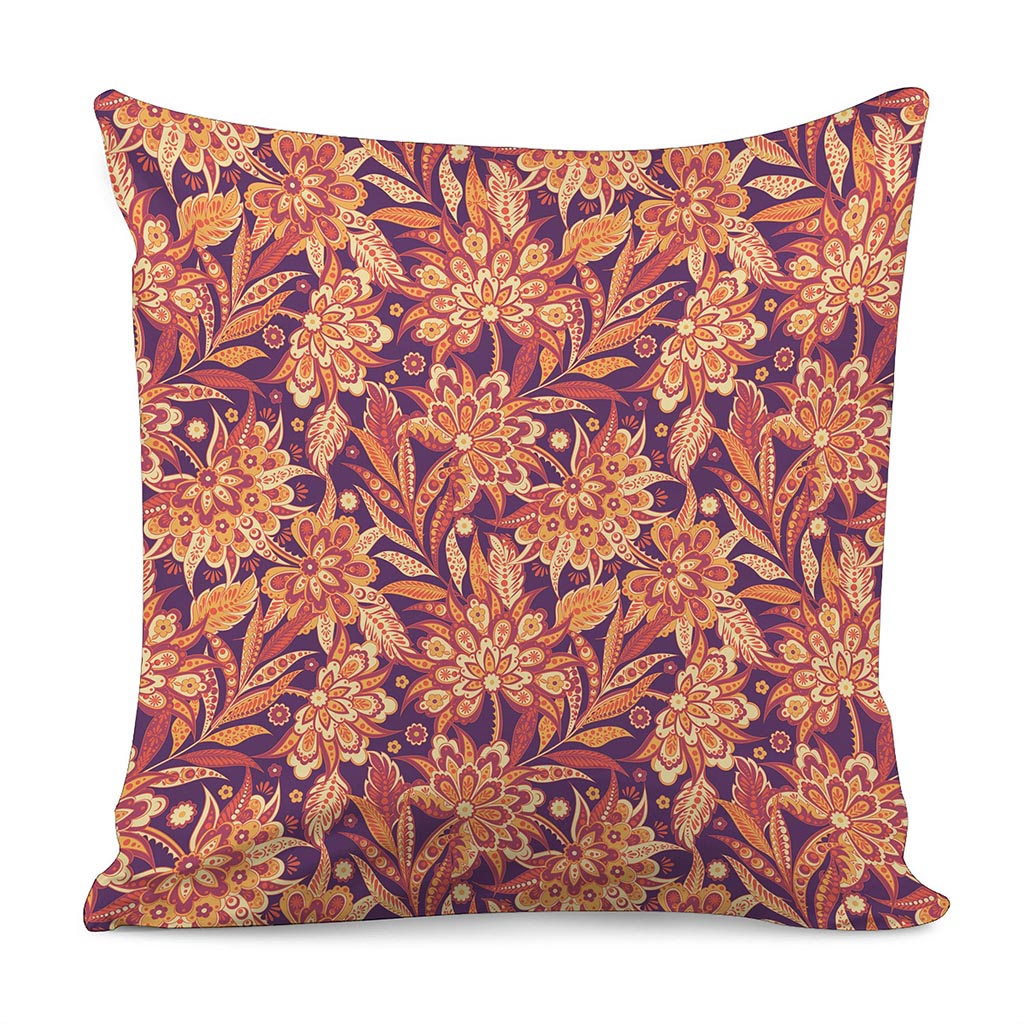 Orange Bohemian Floral Pattern Print Pillow Cover
