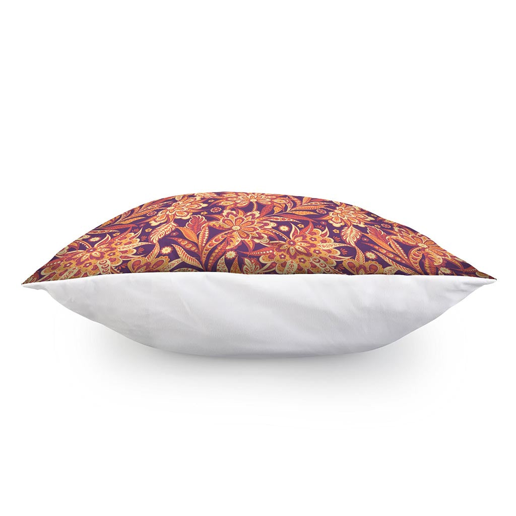 Orange Bohemian Floral Pattern Print Pillow Cover