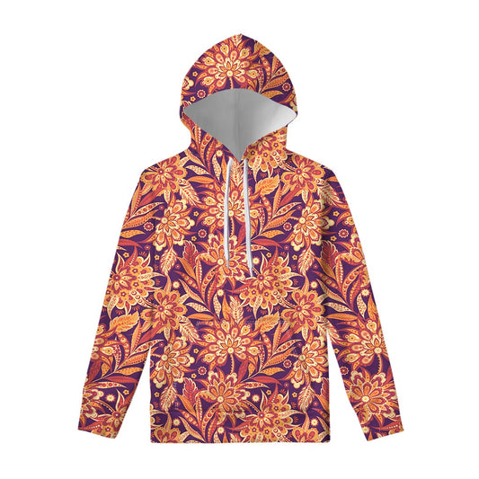Orange Bohemian Floral Pattern Print Pullover Hoodie