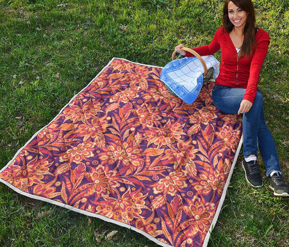 Orange Bohemian Floral Pattern Print Quilt
