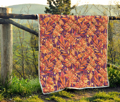 Orange Bohemian Floral Pattern Print Quilt