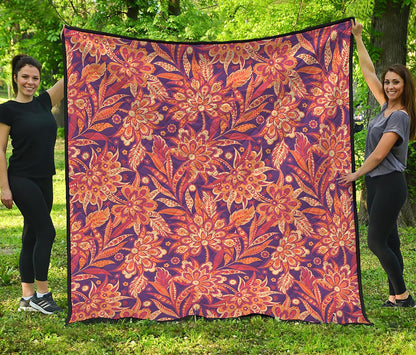 Orange Bohemian Floral Pattern Print Quilt