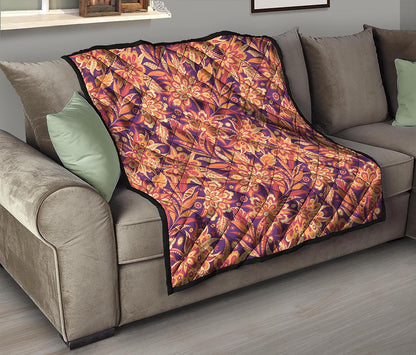 Orange Bohemian Floral Pattern Print Quilt