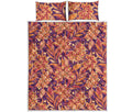 Orange Bohemian Floral Pattern Print Quilt Bed Set