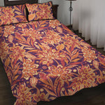 Orange Bohemian Floral Pattern Print Quilt Bed Set