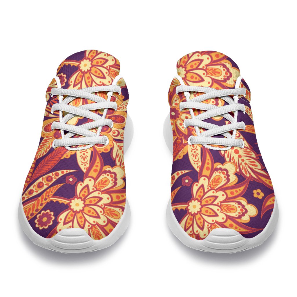 Orange Bohemian Floral Pattern Print Sport Shoes GearFrost