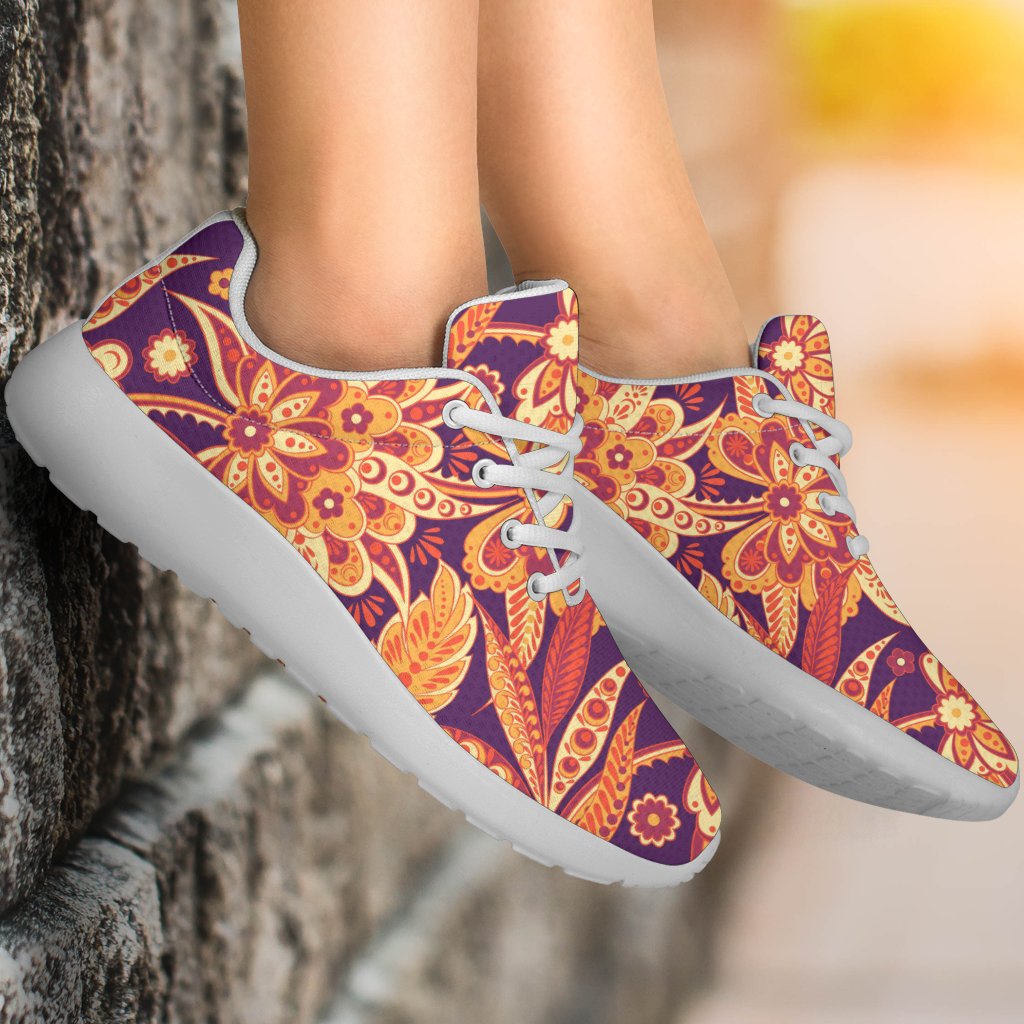 Orange Bohemian Floral Pattern Print Sport Shoes GearFrost