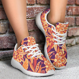 Orange Bohemian Floral Pattern Print Sport Shoes GearFrost