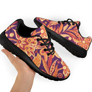 Orange Bohemian Floral Pattern Print Sport Shoes GearFrost