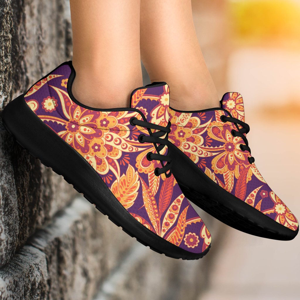 Orange Bohemian Floral Pattern Print Sport Shoes GearFrost