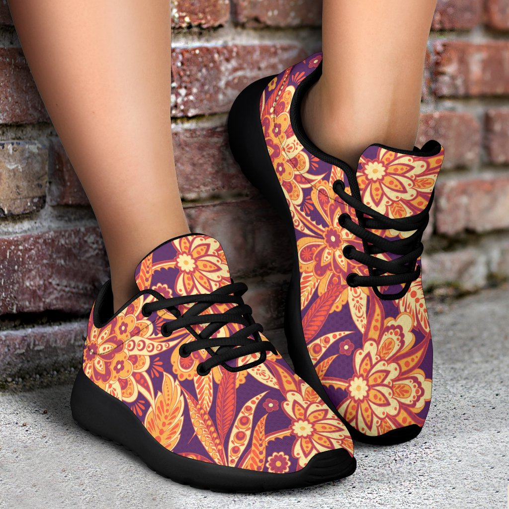 Orange Bohemian Floral Pattern Print Sport Shoes GearFrost