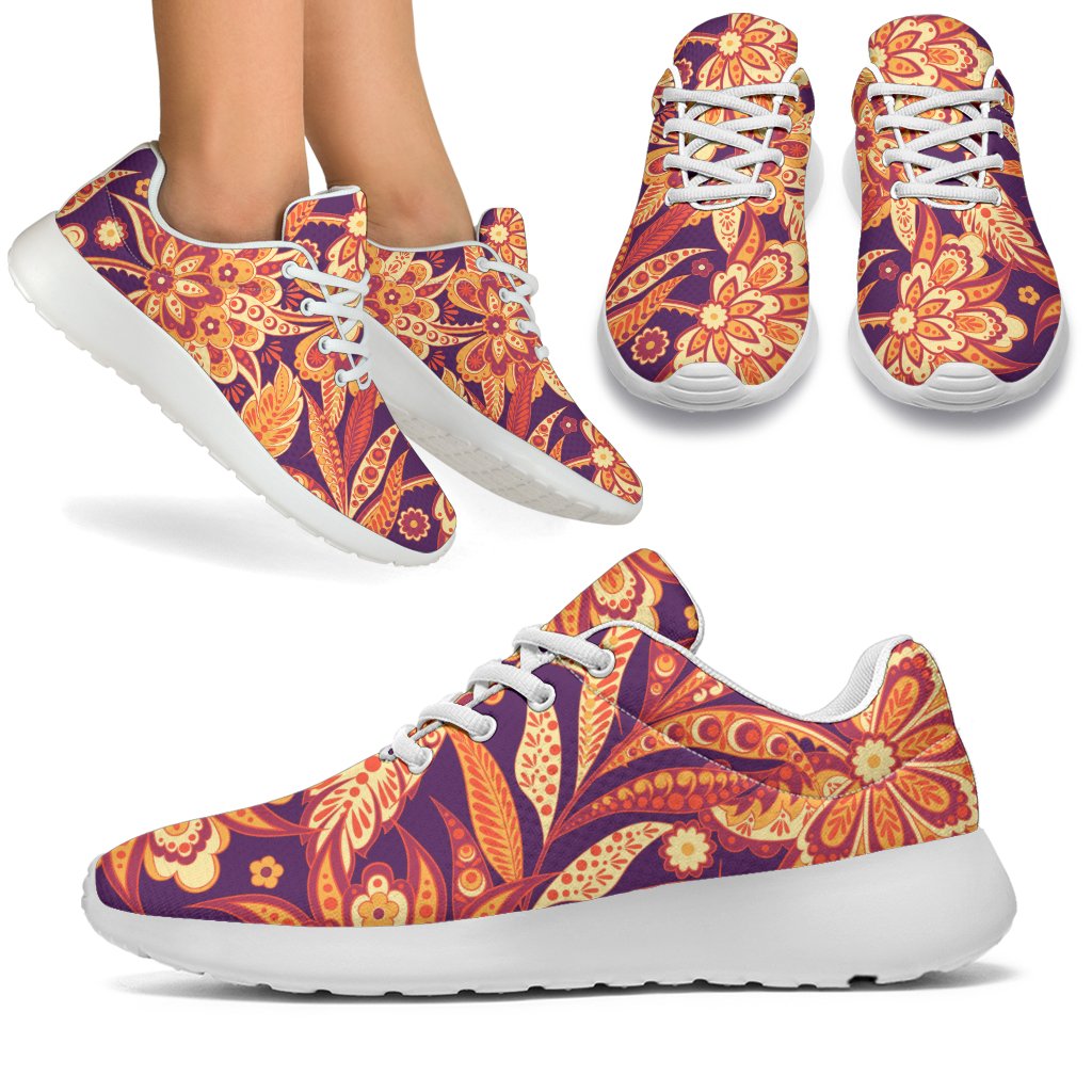 Orange Bohemian Floral Pattern Print Sport Shoes GearFrost