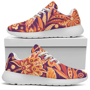 Orange Bohemian Floral Pattern Print Sport Shoes GearFrost