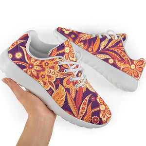 Orange Bohemian Floral Pattern Print Sport Shoes GearFrost