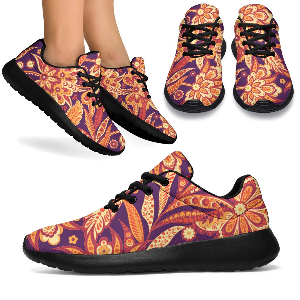 Orange Bohemian Floral Pattern Print Sport Shoes GearFrost