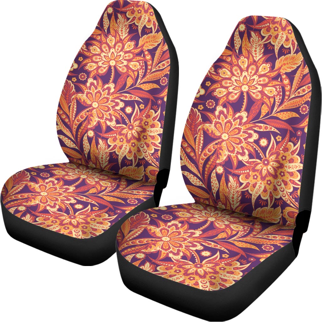 Orange Bohemian Floral Pattern Print Universal Fit Car Seat Covers