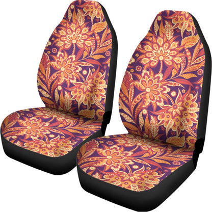 Orange Bohemian Floral Pattern Print Universal Fit Car Seat Covers