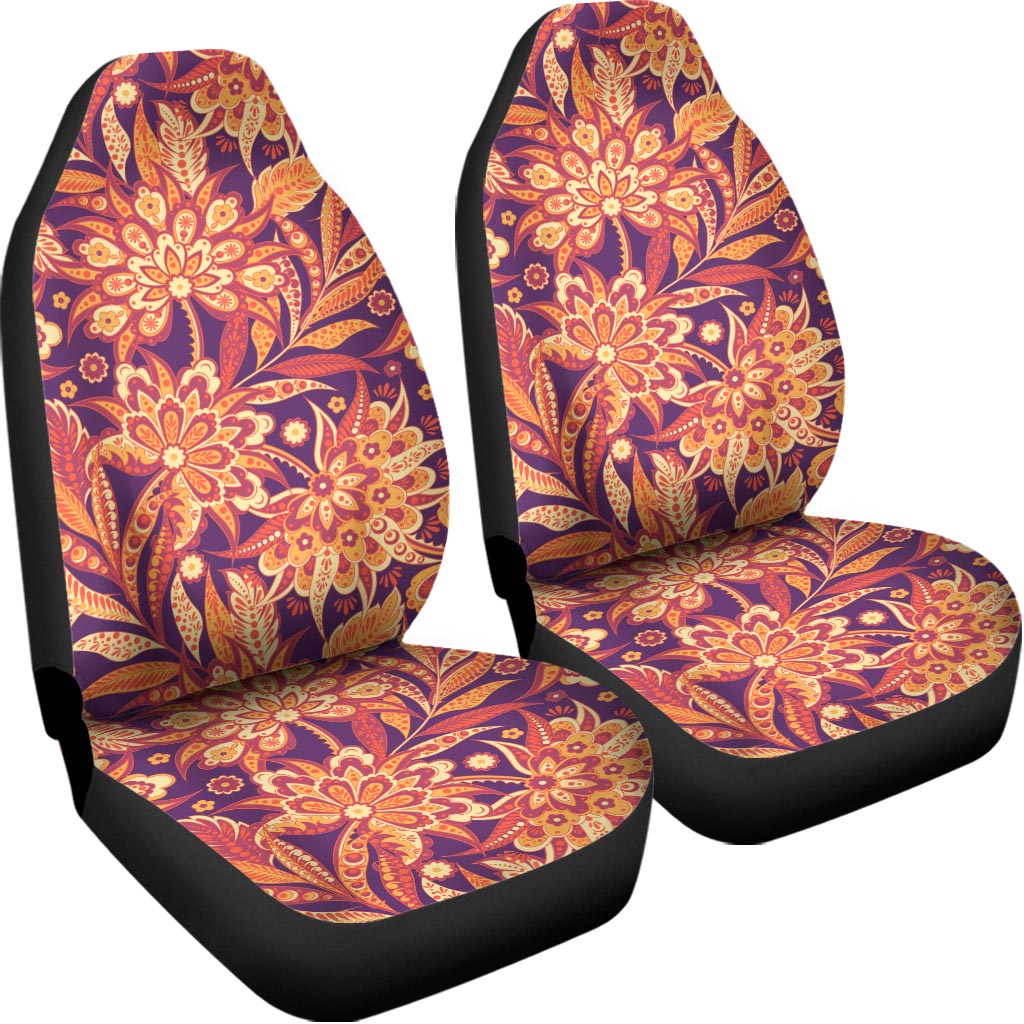 Orange Bohemian Floral Pattern Print Universal Fit Car Seat Covers