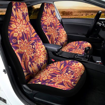 Orange Bohemian Floral Pattern Print Universal Fit Car Seat Covers