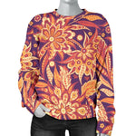 Orange Bohemian Floral Pattern Print Women's Crewneck Sweatshirt GearFrost