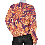 Orange Bohemian Floral Pattern Print Women's Crewneck Sweatshirt GearFrost