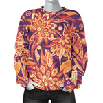 Orange Bohemian Floral Pattern Print Women's Crewneck Sweatshirt GearFrost