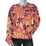 Orange Bohemian Floral Pattern Print Women's Crewneck Sweatshirt GearFrost