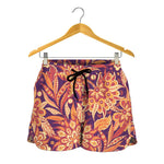 Orange Bohemian Floral Pattern Print Women's Shorts