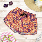 Orange Bohemian Floral Pattern Print Women's Shorts