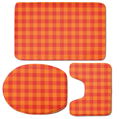 Orange Buffalo Check Pattern Print 3 Piece Bath Mat Set