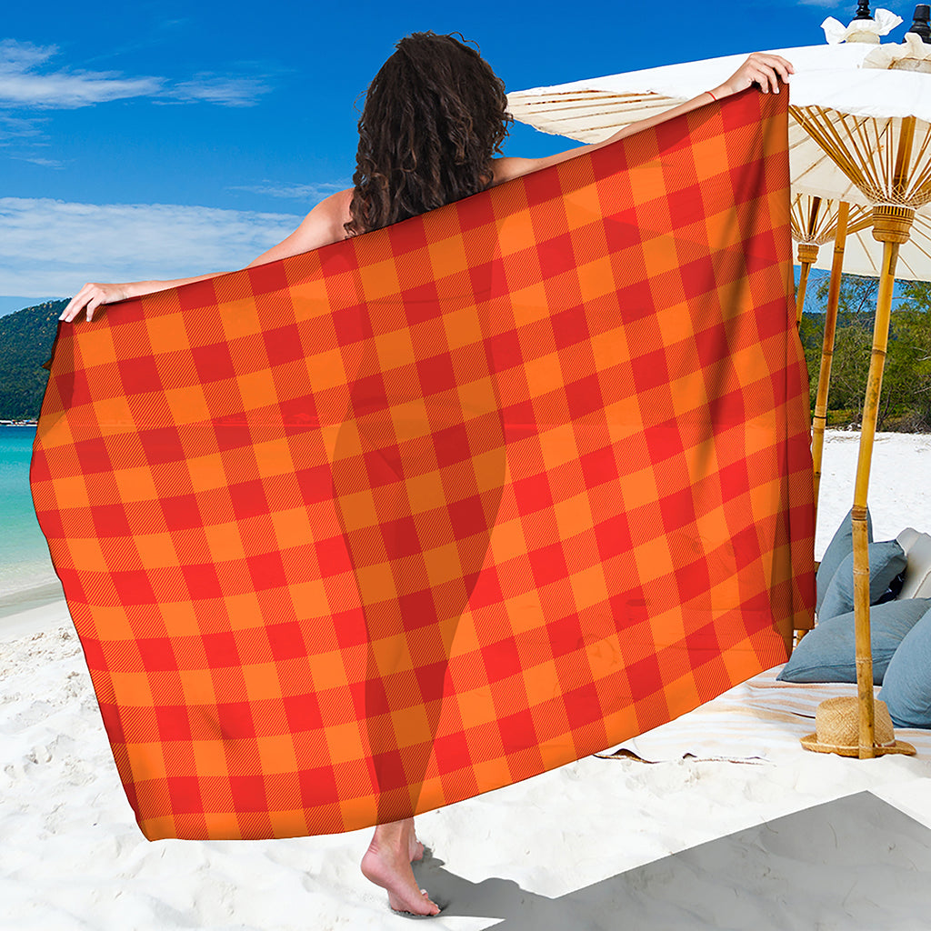 Orange Buffalo Check Pattern Print Beach Sarong Wrap