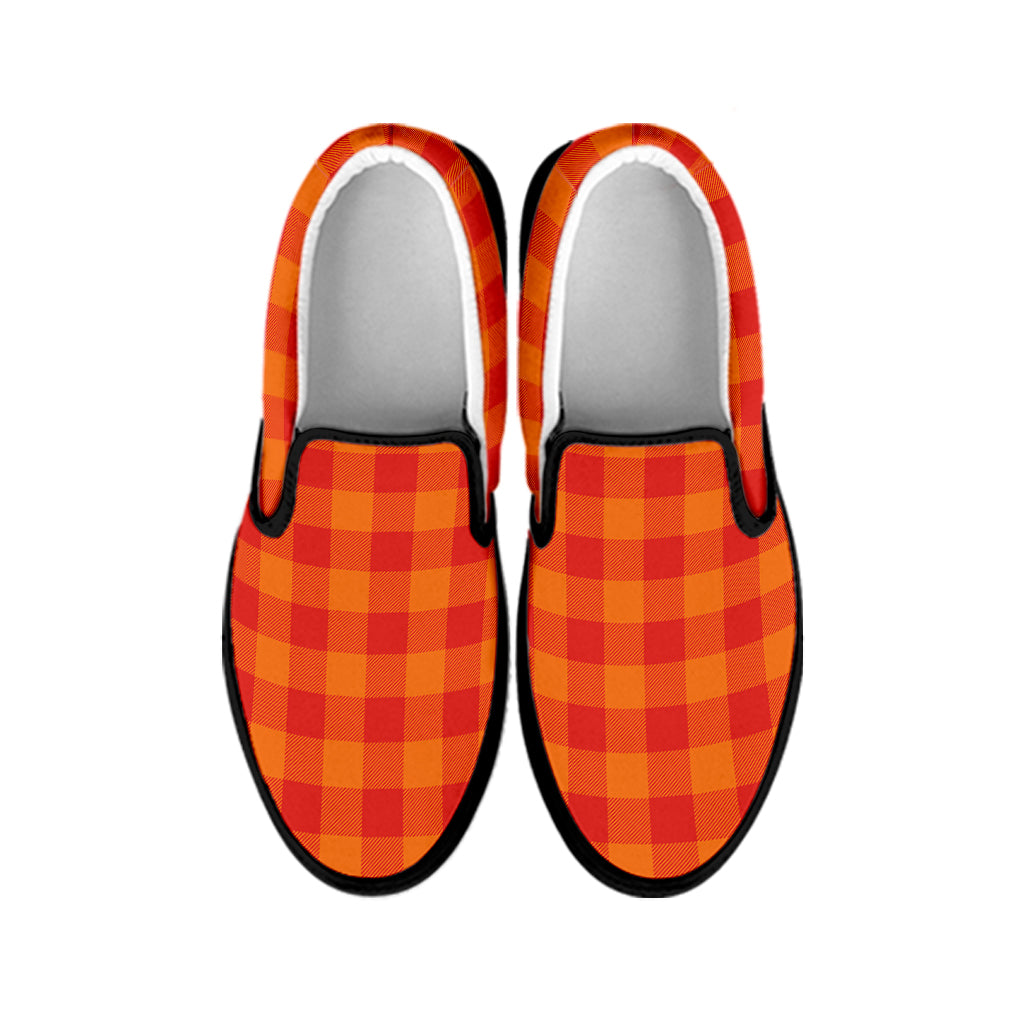 Orange Buffalo Check Pattern Print Black Slip On Shoes
