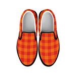 Orange Buffalo Check Pattern Print Black Slip On Shoes