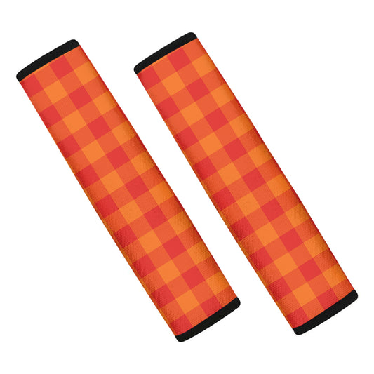 Orange Buffalo Check Pattern Print Car Seat Belt Covers