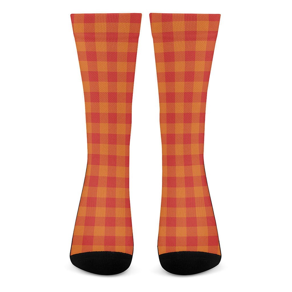 Orange Buffalo Check Pattern Print Crew Socks