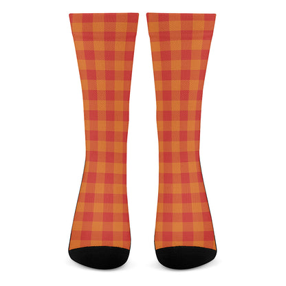 Orange Buffalo Check Pattern Print Crew Socks